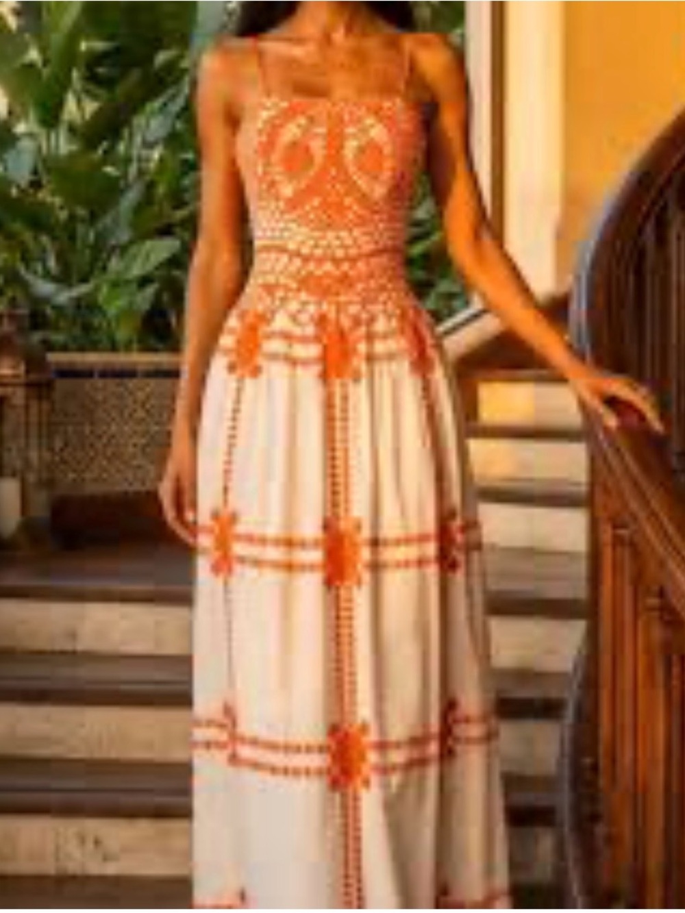White and Orange Flowy Maxi Dress